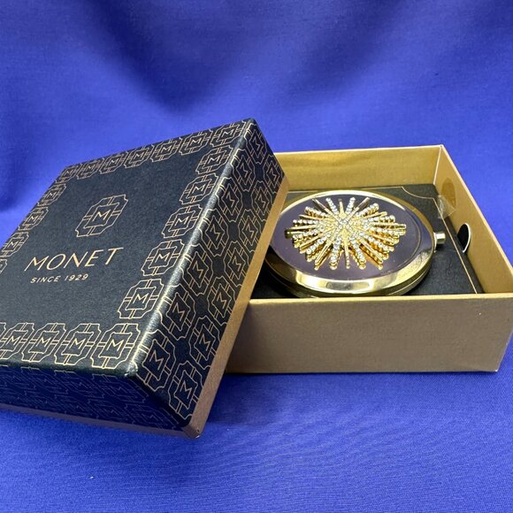 Monet Compact Mirror w/ Jeweled Starburst Design. New in Box - Picture 3 of 11